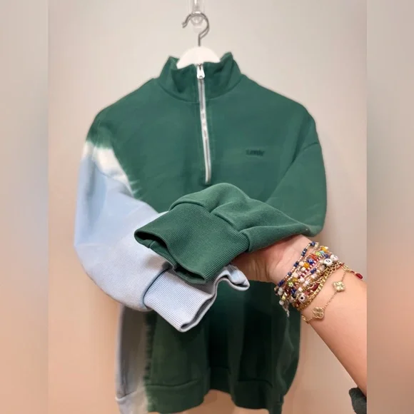 Levi’s Green Quarter Zip Sweatshirt Tie Dye Colorblock Pullover Casual Sweater - Picture 4 of 7